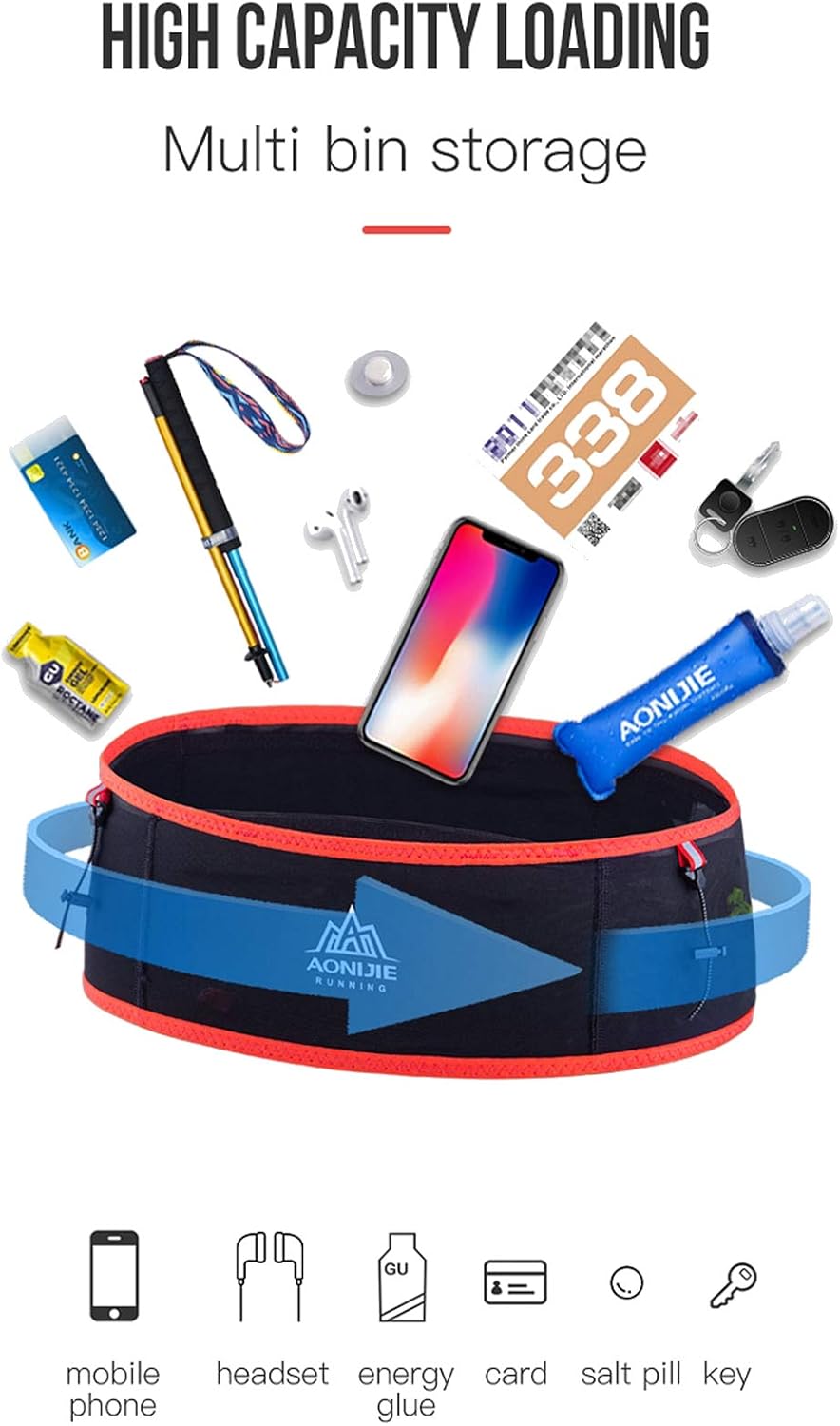 AONIJIE Hydration Belt Running Fanny Pack, with 250ml Soft Water Bottle Flask Phone Holder for Trailing Running Climbing Jogging Cycling Workout Fitness 3 Colors (Red, S/M)