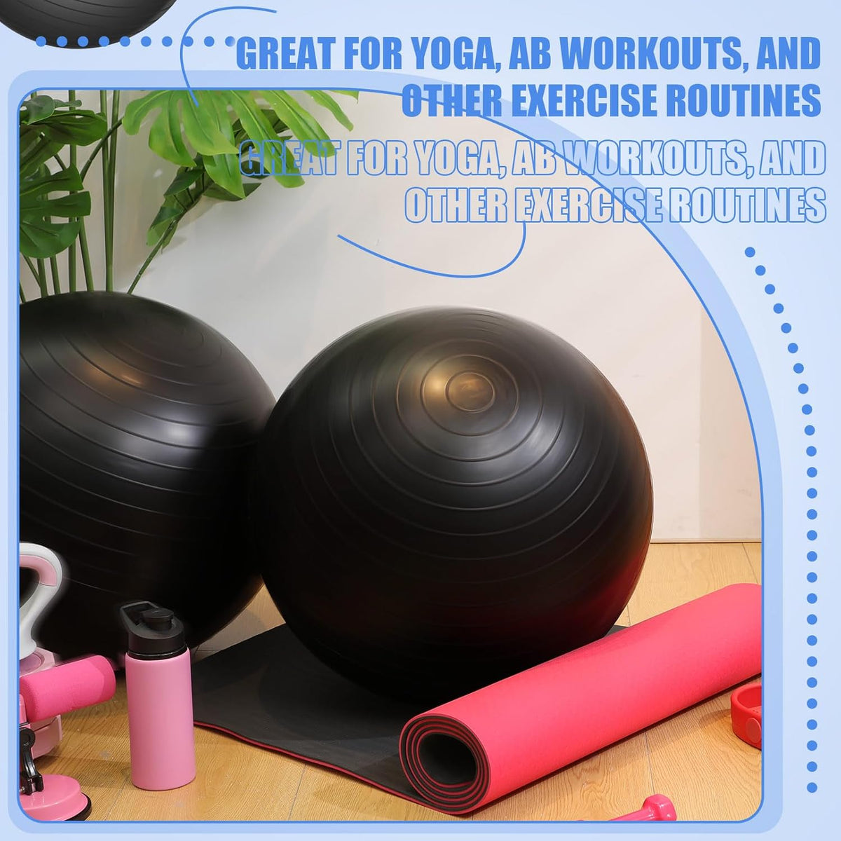 Leyndo 2 Pcs Yoga Ball Exercise Ball Large 26 Inch Exercise Anti Burst Birthing Fitness Ball with Pump, 26 Inches/ 65 cm for Improved Posture, Balance, Yoga, Pilates, Training