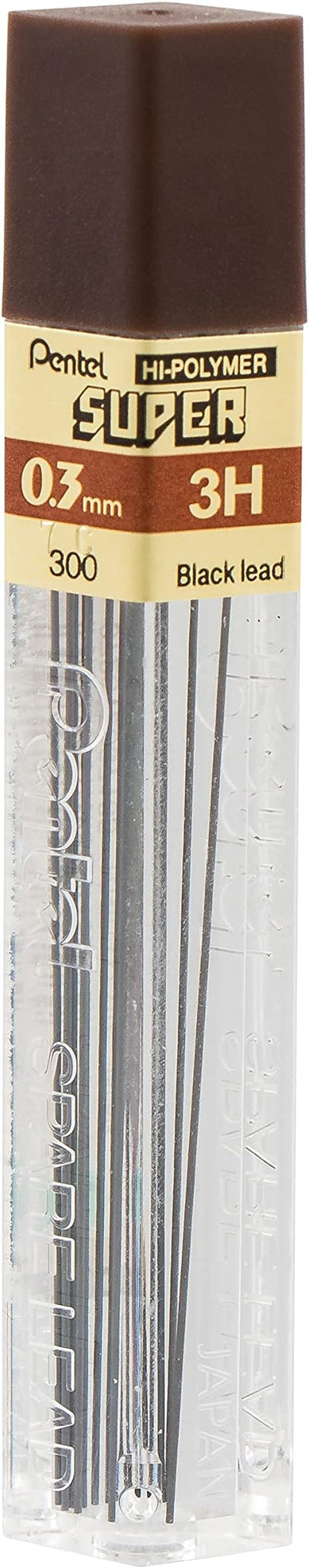 Pentel Super Hi-Polymer Lead, 0.3mm, Extra Fine, 3H, 12 Pcs/Tube, Box of 12 (300-3H)