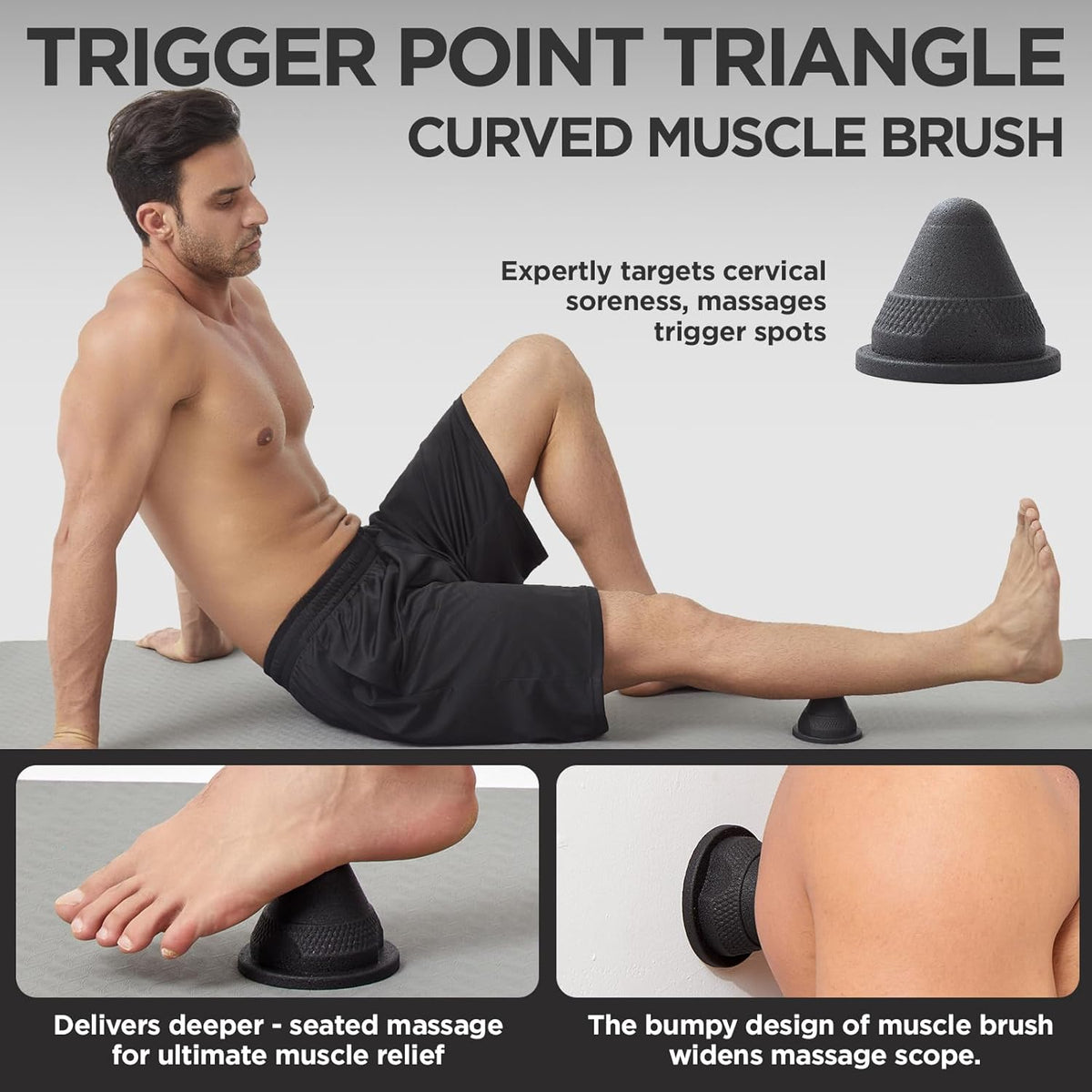 5 in 1 Foam Roller Set with Peanut Massage Ball, Curved Muscle Brush - Yoga Roller, Massage Ball, Trigger Point Triangle for Deep Tissue Relief (Black)