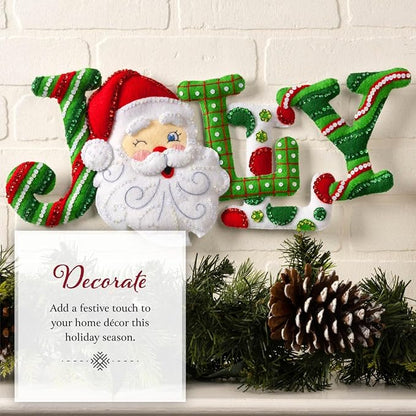 Bucilla Felt Applique Wall Hanging Kit, Jolly Santa, Perfect for Holiday DIY Arts and Crafts, 89645E