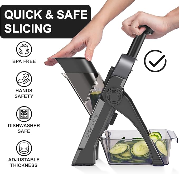 SupMaKin Safe Mandoline Slicer for Kitchen, Potato Slicer for Chips, Vegetable & Food Cutter,Thickness Adjustable 0.1-8 mm, Kitchen Faster Slice Artifact (Only Slicer)