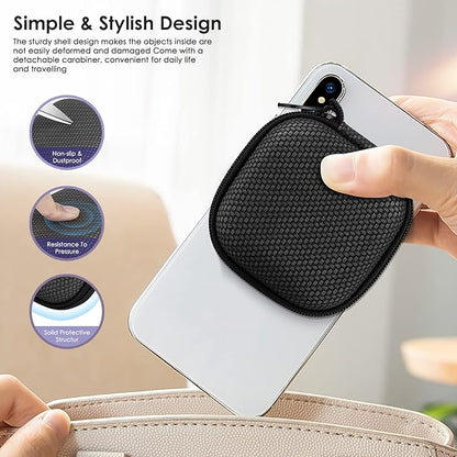 Earbud Case Hard EVA Earphone Carrying Case Cell Phone Accessories Storage Bag with Carabiner for Airpods Headset Earphone Flash Drive Charging Cable Key Wall Charger USB Adapter Cable (Blue 4Pack)
