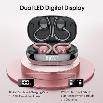 Wireless Earbuds, HiFi Stereo Sport Bluetooth 5.3 Headphones with Earhooks, 48H Deep Bass Headphones with LED Display, Noise Cancelling, IP7 Waterproof Earphones Built-in Mic for Running