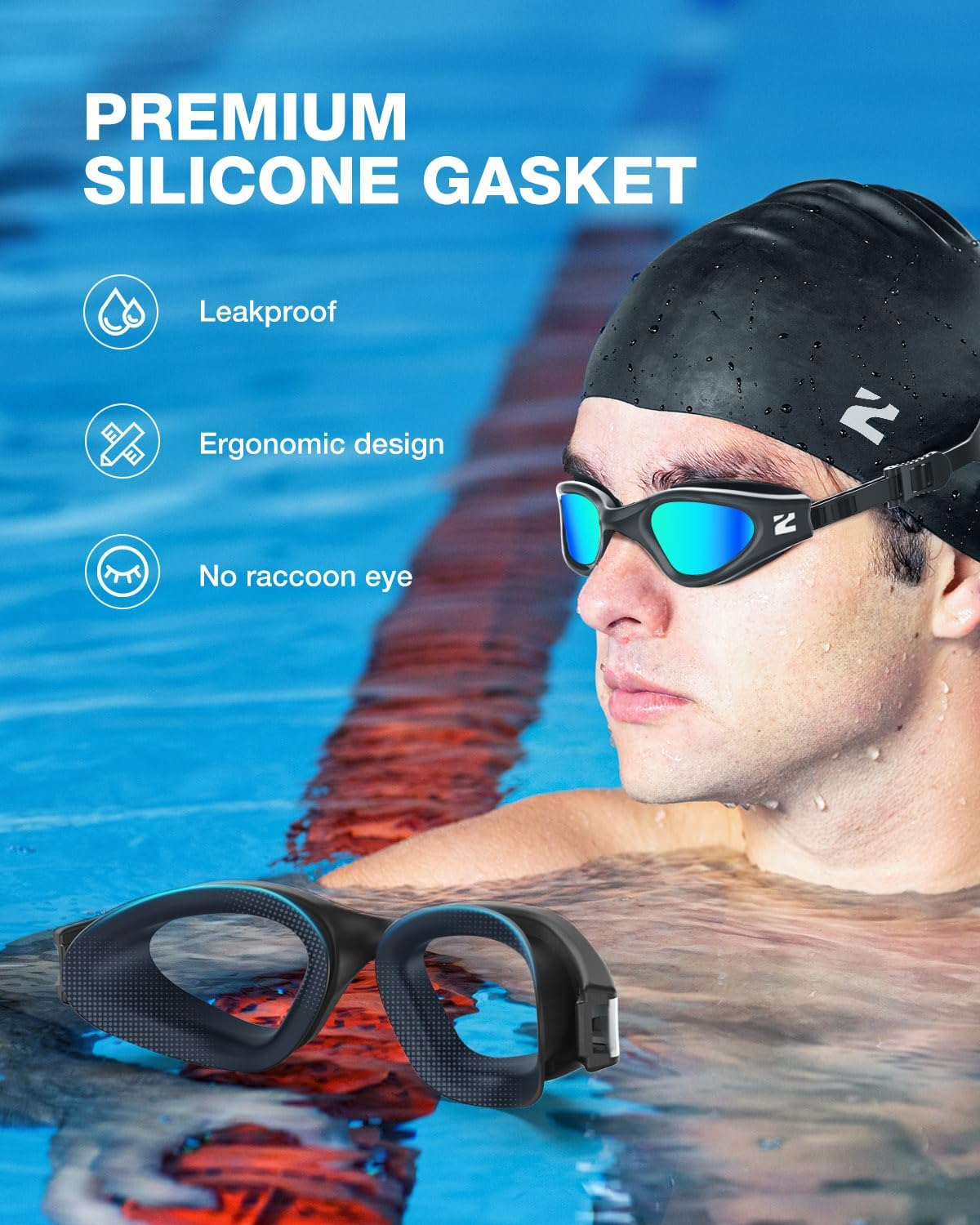 ZIONOR G1 Lite Swim Goggles with Swim Cap Comfortable Anti-fog Swimming Goggles Cap Set for Adult Men Women
