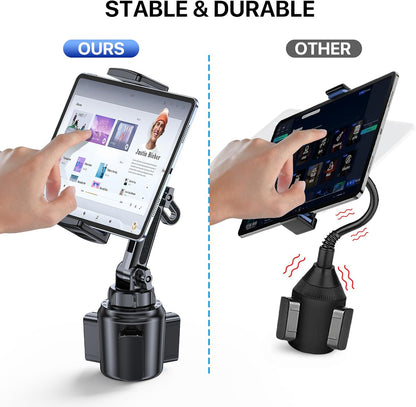 Miracase [2025 Latest Upgraded Cup Holder Tablet Mount for Car, [High-Rise Clamp Arm] Adjustable Long Neck Car Tablet Holder Compatible with iPad, Pro, Air, Mini & All 6.1-12.9" Tabs