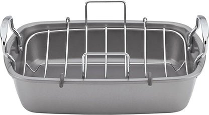 Circulon Total Bakeware Nonstick Roaster, Roasting Pan with Rack, 17-Inch x 13-Inch, Gray