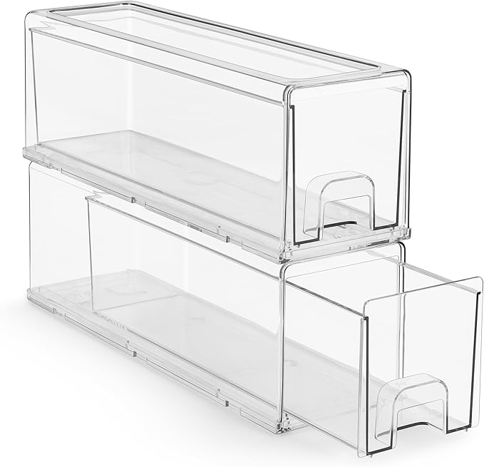 Sorbus Small Clear Stackable Storage Drawers – 2-Pack Plastic Organizer Bins with Handles – Stackable Pull-Out Storage Drawers for Closet, Pantry, Office, Bathroom, Craft, and Toy Organization