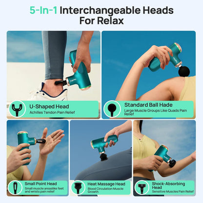 Mini Massage Gun with Heat Function, Heated Massage Head for Deep Tissue Pain Relief, Portable Muscle Massager for Athletes, Compact Percussion Gun