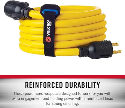 VELCRO Brand Power Cord Wraps | Heavy Duty Straps for Extension Cords, Garage or RV Organization | Slotted Grommet for Strong Snag Free Cinching | 16 Inch, 2Pk, Black and Gray