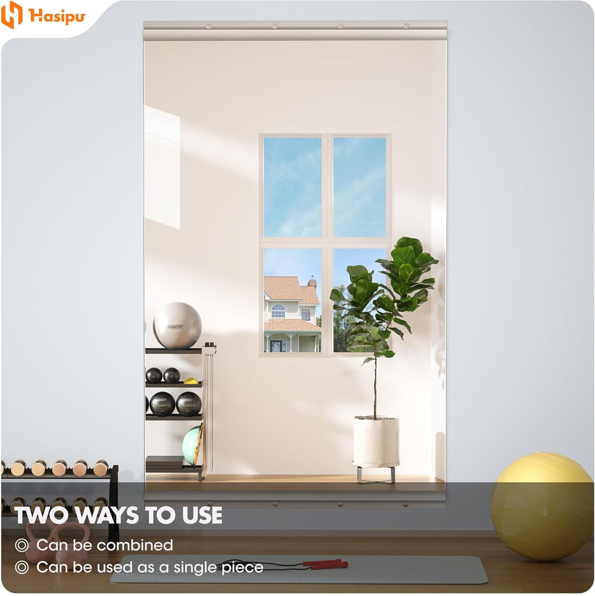 Hasipu Home Gym Mirror 48" L x 24" W - 3PCS Large Full Body Mirror for Yoga, Wall-Mounted Mirrors for Fitness, Garage, Dance Studio, 0.16in Tempered Glass Frameless