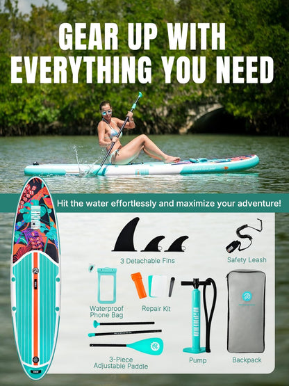 Niphean Inflatable Stand Up Paddle Board with SUP Accessories, Anti-Slip EVA Deck, 10’6’’ Inflatable Paddle Boards for Adults & Youth of All Skill Levels