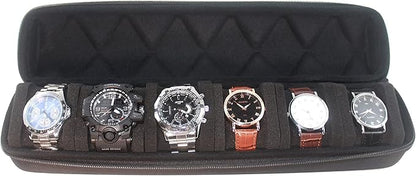 Watch roll travel case organizer for 6 watches, Storage Organizer and Display with innovative watch pillow, fit large up to 60mm faced watches (Black, 6 Slot)