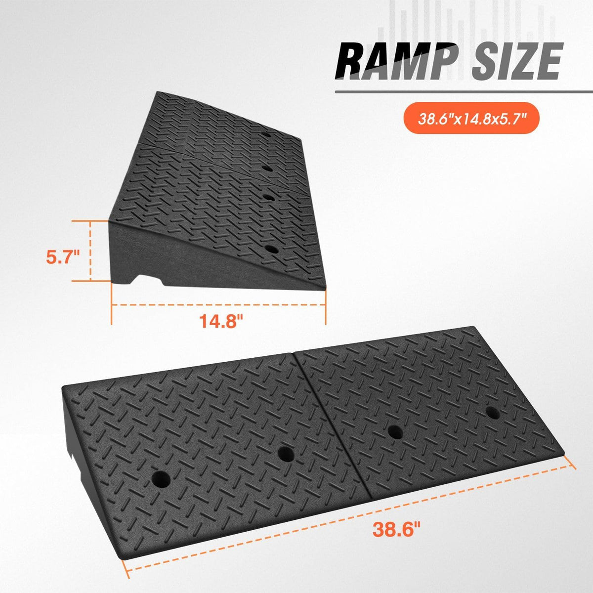 DNA MOTORING 1pcs 5.7" Rise Rubber Curb Ramp Heavy Duty Loading Driveway Ramp Threshold Ramp 38.6 in L x 14.8 in W x 5.7 in H for Loading Dock, Warehouse, Wheelchair, Motorcycles, Cars, TOOLS-00647