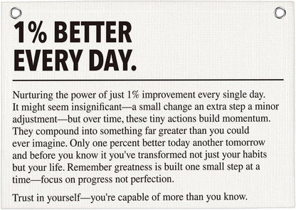1% Better Every Day Gym Motivational Wall Art Banner Dorm Posters Gifts for Guys Men Women Gym Flag Decor for Home Gym Bedroom Workout Room 30x20 Inchs