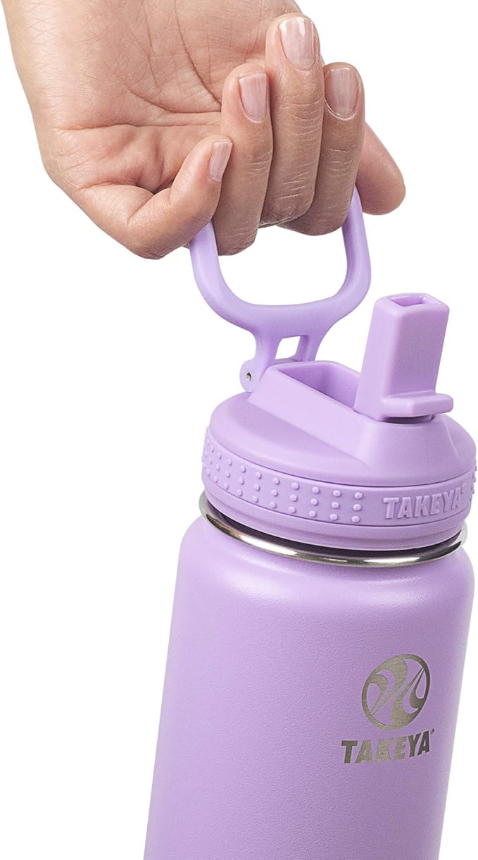 Takeya Actives 18 oz Water Bottle with Straw Lid - Double Wall Stainless Steel Insulation - Dishwasher Safe & BPA-Free - Removable Bumper - Lilac