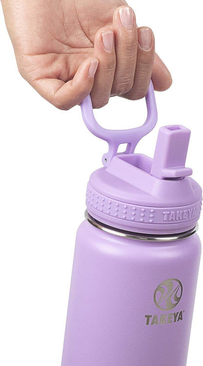 Takeya Actives 18 oz Water Bottle with Straw Lid - Double Wall Stainless Steel Insulation - Dishwasher Safe & BPA-Free - Removable Bumper - Lilac