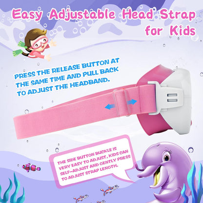 Kids Swim Goggles 180° Snorkel Diving Mask with Nose Cover, Anti-Fog Kids Swimming Goggles with Elastic Fabric Strap for Kids Boys Girls