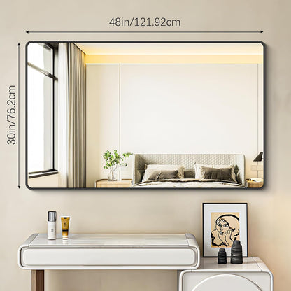 30x48 inch Bathroom Mirror,Black Rectangle Mirror,Wall Mounted Bathroom Frame Vanity Mirror with Round Corner for Bedroom Living Room, Entryway Hangs Horizontal or Vertical