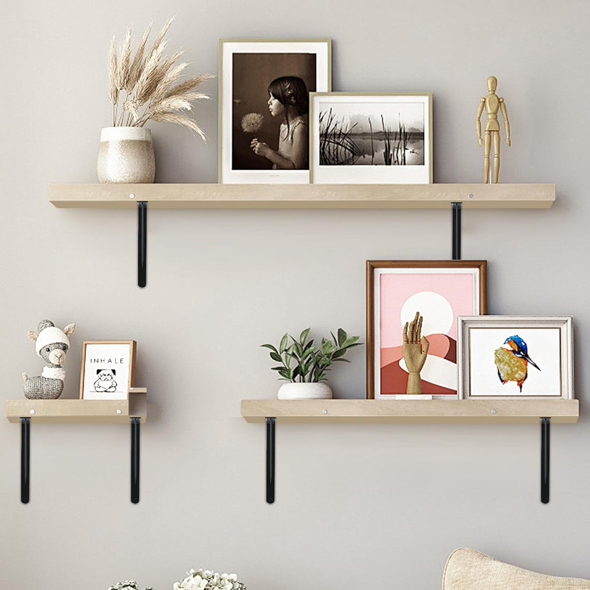 8 Pack L20 x H 12" Black Heavy Duty Shelf Brackets with Screws Metal Shelf Brackets Shelf Support Angle Brackets for Shelves L Brackets Heavy Duty Floating Shelf
