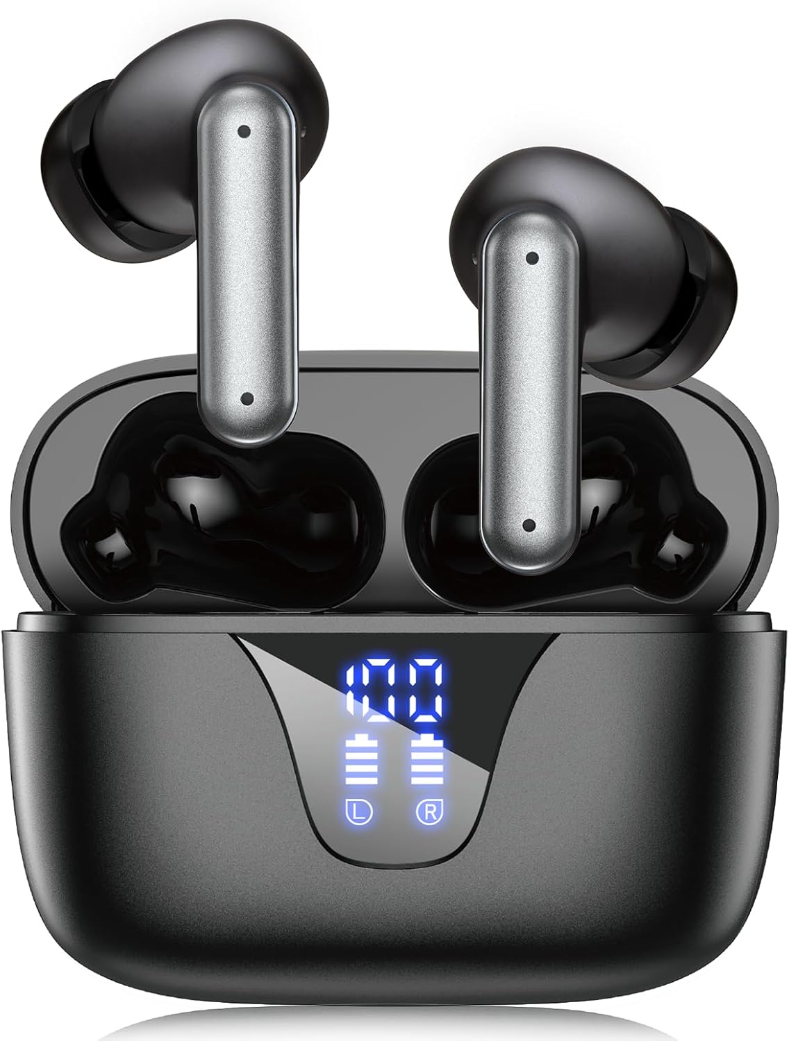 ZIUTY Wireless Earbuds Bluetooth Headphones, 50H Playtime Ear Buds with Mic, LED Digital Display Charging Case, IPX7 Waterproof, Deep Bass Stereo, in-Ear Earphone for iPhone Andriod Phone