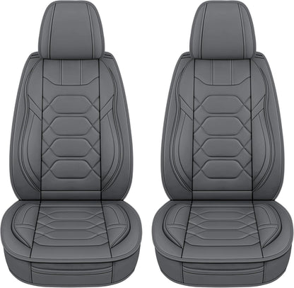 Pariitadin Leather Car Seat Covers Front Pair, Waterproof Breathable Faux Leather Automotive Seat Covers for Cars, Non-Slip Car Interior Covers Universal Fit Most Cars Sedans Trucks SUVs, Gray