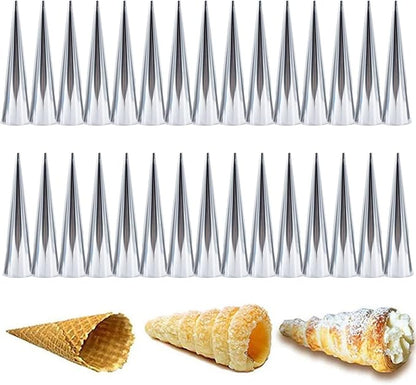 30 PCS Non-Stick Stainless Steel Cream Horn Molds - Large, 5" Big Size for DIY Cooking Danish Pastry, Lady Lock, Croissant, Ice Cream Egg Roll