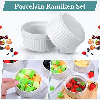 Xinnun 24 Pcs 4 oz Ramekins Creme Brulee Dishes Oven Safe Classic Porcelain Ramekins Set for Baking, Creme Brulee, Souffle, Appetizer, Custard, Pudding, Dipping Bowl, White