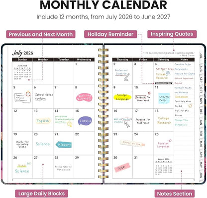 Planner 2026-2027, Academic Year Monthly & Weekly Planner Caledndar, July 2026 - June 2027, Hardcover Large Planning Agenda Book with Tabs for School Office Supplies, 6.3" x 8.5" - Jellyfish
