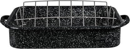 Granite Ware 19-Inch Roasting Pan With V-Rack - Nonstick Rectangular Roaster for Poultry, Baking, Broiling, Grilling - Durable Cookware for Holiday Feasts & Daily Meals - Family Size, Made of Steel