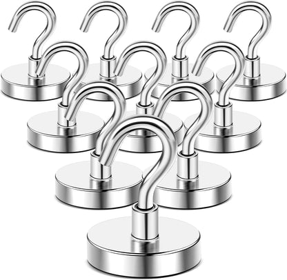 DIYMAG Magnetic Hooks, 150 LB Heavy Duty Strong Magnet with Hook, Rare Earth Neodymium Magnets for Hanging, Magnetics Hanger for Curtain, Home, Kitchen, Workplace, 10 Packs