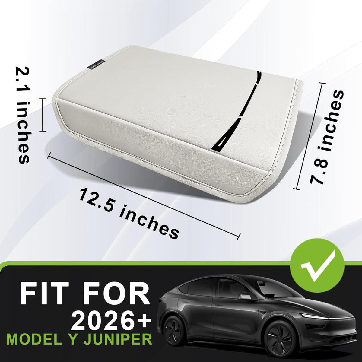 Muslogy Center Console Armrest Cover Compatible with Tesla Model Y Refresh 2026 Comfort Armrest Pad Arm Rest Cushion Vegan Leather Protector Regular Thick (25+ |Juniper| White, Regular)