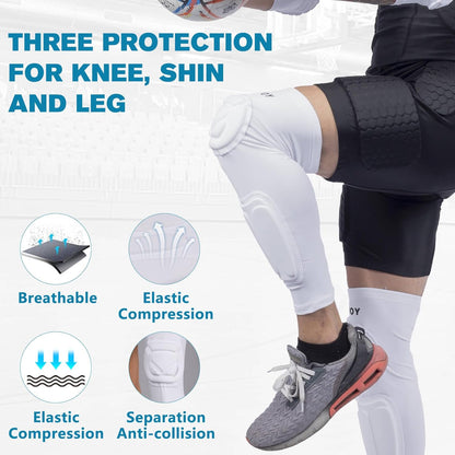 TUOY Knee Pad with Shin Guard Pads, Protective Shin/Knee Sleeve Support for Soccer, Football, Basketball, Wrestling, Volleyball (A Pair)