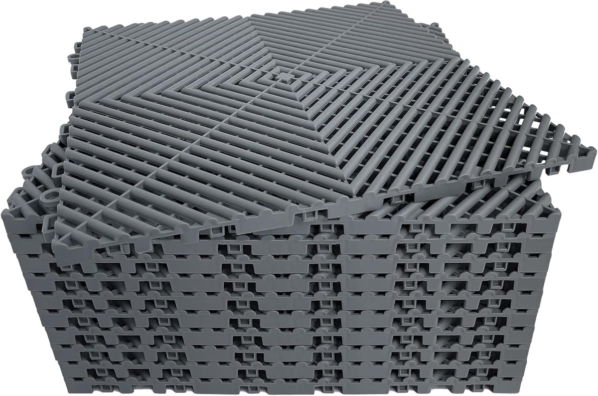 24 Pack 16"x16" Interlocking Garage Floor Tiles - Drainage Mats, Non-Slip, Heavy-Duty, Easy Install for Garage, Car Wash, Basement(Gray)