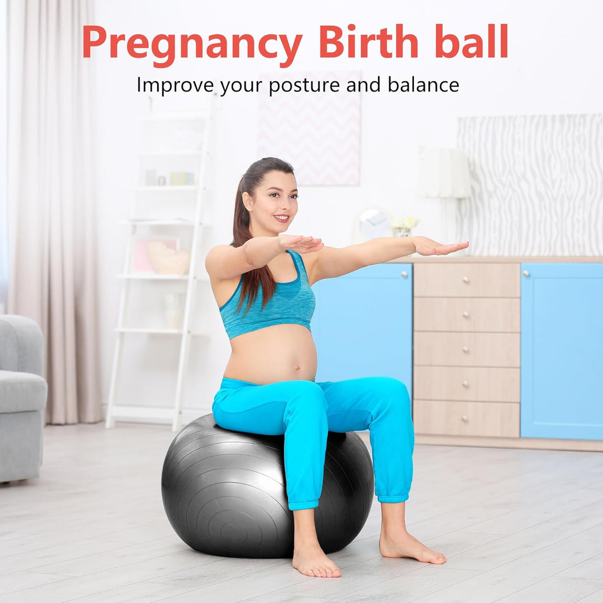Exercise Ball for Balance Stability Fitness Workout Yoga Pilates at Home Office & Gym Birthing Ball for Pregnancy, Office Ball Chair