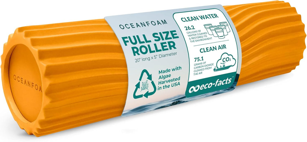 Oceanfoam Tidal Roller - Gold - Muscle Massage Foam Roller for Back Pain & Stretching - Firm and Ergonomic Wide Wave Textured - Yoga, Athletics, & Wellness - Full Size, 20" x 5"