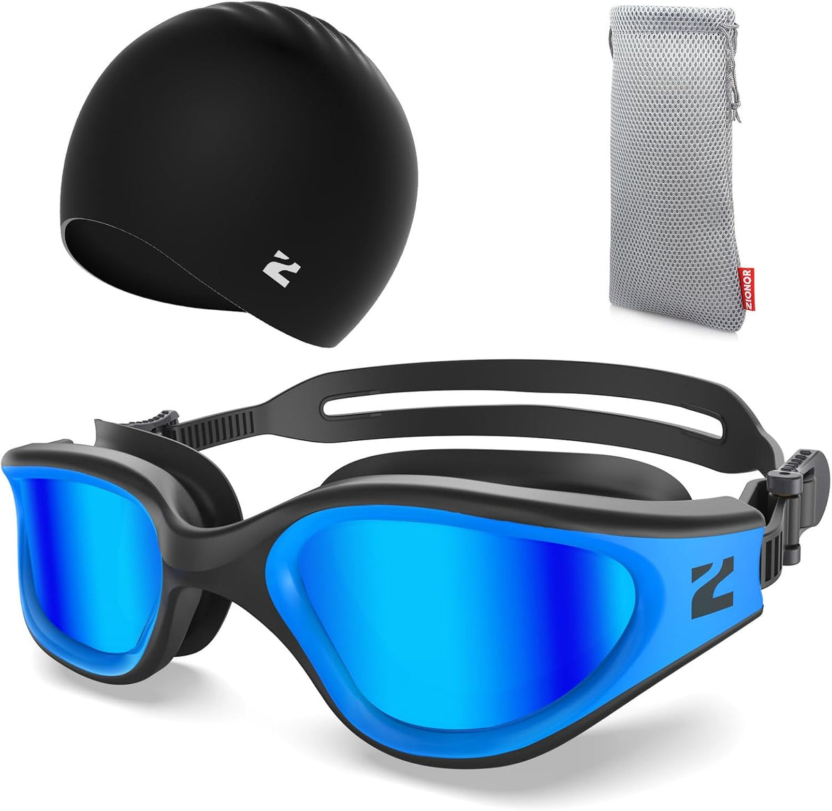 ZIONOR G1 Lite Swim Goggles with Swim Cap Comfortable Anti-fog Swimming Goggles Cap Set for Adult Men Women