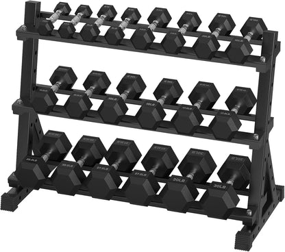 Hex Dumbbell Sets with Rack, 300-670 lb Rubber Encased Exercise & Fitness Dumbbells Set, Hand Weight for Strength Training, Weight Dumbbells