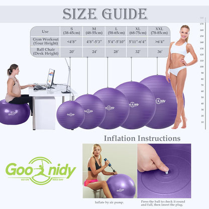 Soft Exercise ball, Anti-Burst Yoga Ball Chair Supports 2200lbs, Workout Equipment w/ Pump for Women Pregnancy, Medicine, Birthing, Physical Therapy, Stability, Excersing, Birth, Swiss, Fitness, Gym