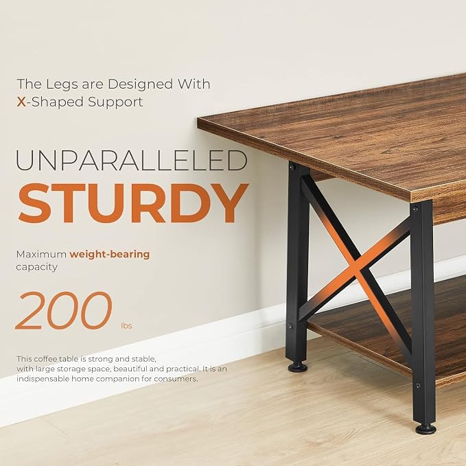 GreenForest Coffee Table with Storage, 39 inch Modern 2-Tier Coffee Tables for Living Room, X-Frame Design Farmhouse Coffee Table Space Saving Living Room Tables, Easy Assembly, Walnut