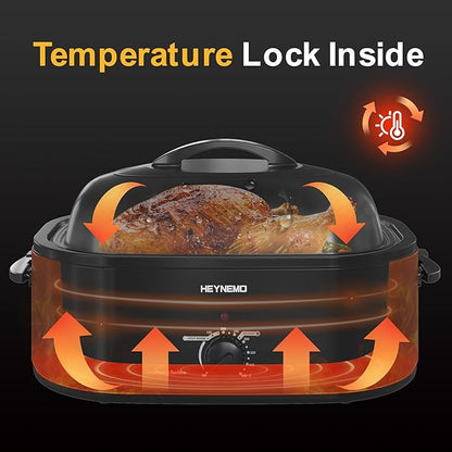 20 Quart Electric Roaster Oven with Self-basting Lid, Turkey Roaster Oven with Removable Pan and Rack, Black