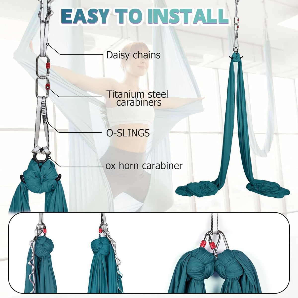 Aerial Silks Kit & Aerial Yoga Hammock - 11Yd Premium Fabric Hardware - Easy Setup for Flying Yoga, Aerial Swing & Fitness - Supports Up to 14ft Rigging