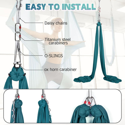 Aerial Silks Kit & Aerial Yoga Hammock - 11Yd Premium Fabric Hardware - Easy Setup for Flying Yoga, Aerial Swing & Fitness - Supports Up to 14ft Rigging
