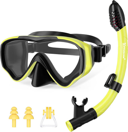 U PHITNIS Kids Snorkel Set for Age 4-14 - Dry Top Snorkeling Gear for Kids Junior & Youth - Childs Diving Mask with Big Eyes for Boys Girls - Anti-Fog Snorkeling Mask and Snorkel Set