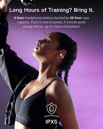 A50 Clip on Earbuds, Bluetooth 6.0 Wireless Open Ear Headphones w/5.3g Weightless Comfort,48H Playtime,3D Soundstage,Clear Call Mics,IPX5,Multipoint Connection,Fit for Workout Rose Glod