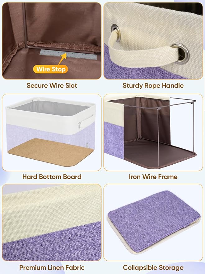 BALEINE 4 Pack Fabric Closet Storage Bins for Shelves, Linen Closet Organizers and Storage, Decorative Baskets for Organizing, Shelf, Clothes, Home, Office (Lavender, 17''x13''x10.5'')
