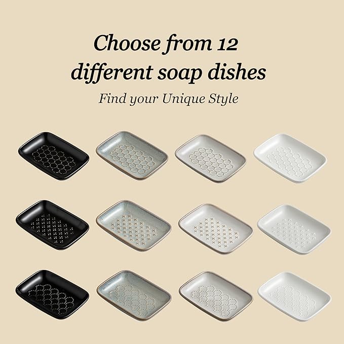 Gomakren Soap Dish, Shower Soap Holder, Ceramic Soap Dishes for Bar Soap Sponge Shampoo, Christmas Soap Saver Tray for Bathroom Kitchen Sink Counter, 5.5 Inch, Gray