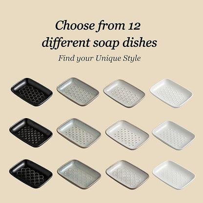 Gomakren Soap Dish, Shower Soap Holder, Ceramic Soap Dishes for Bar Soap Sponge Shampoo, Christmas Soap Saver Tray for Bathroom Kitchen Sink Counter, 5.5 Inch, Gray