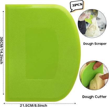 SURDOCA Dough Scraper Bench Scraper - 3P 14.2x8.5" Plastic Flexible Bowl Scraper, Sharp Edge & Angles Cake Scraper. Non-Slip Bakeware Decorating Tools Sculpting & Modeling Tools - Yellow+Pink+Yellow