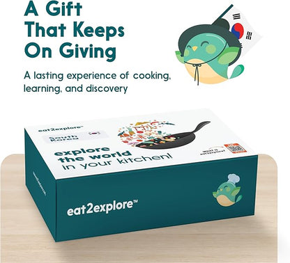 eat2explore Cooking Kits for Kids 14 Pcs – Interactive & Educational Kids Cooking Sets Real for Ages 5 and Up,3 Recipe Cards & Global Ingredients – Perfect for Families and Homeschooling (South Korea)